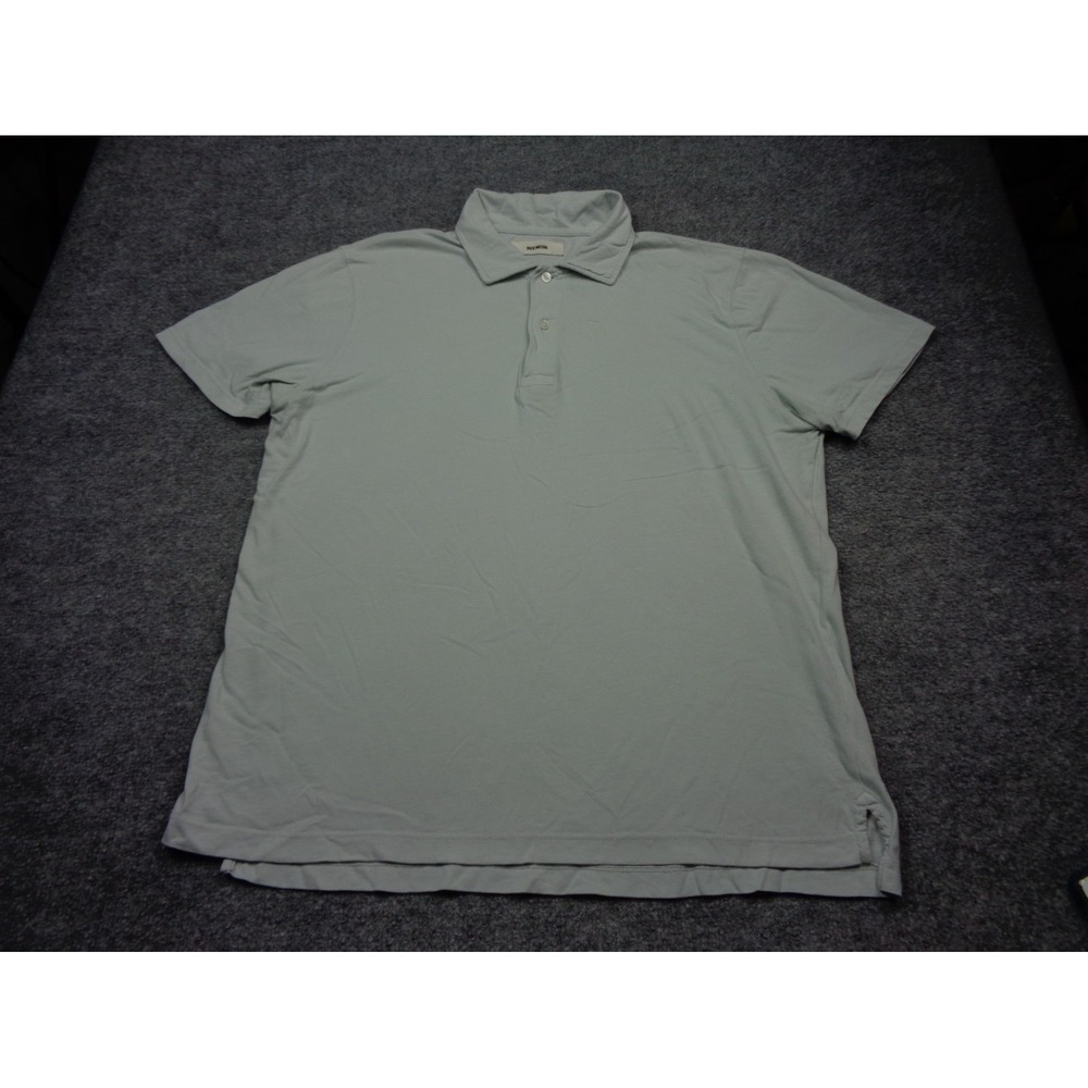 Buck Mason Shirt Men Large Gray Green Solid Cotton Polo Short Sleeve